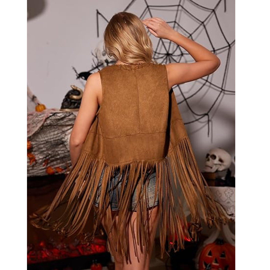 Jenny Forrest Gump Costume Faux Suede Sleeveless Tassels Cardigan