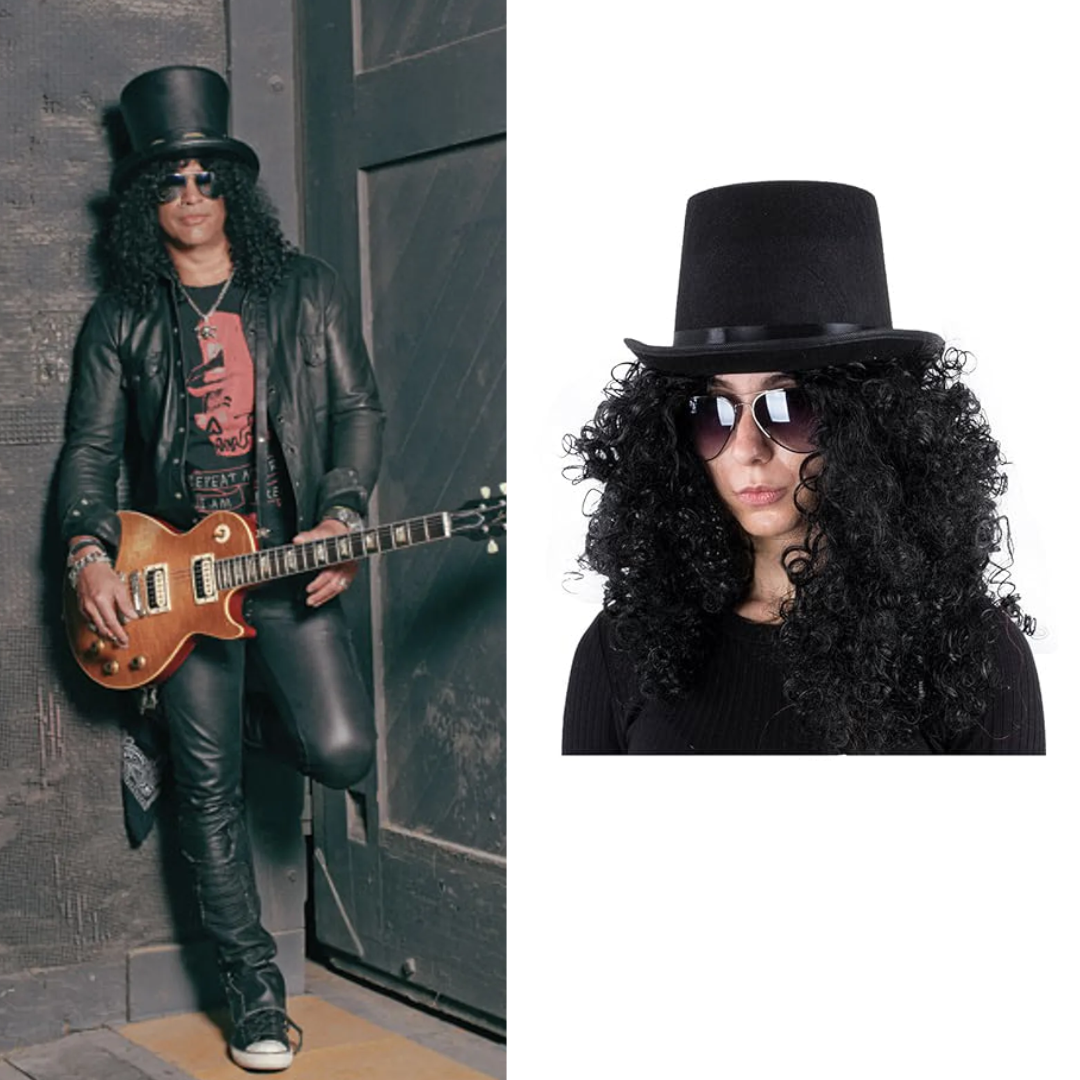 Slash Costume Heavy Metal Wig, Top Hat, and Sunglasses