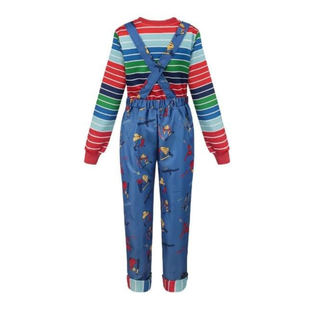 Chucky Costume Jumpsuit Overalls and Striped Shirt