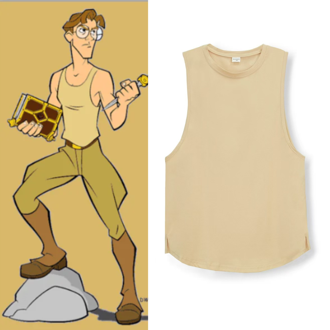 Atlantis Milo Thatch Costume Solid Color Curved Hem Tank Top