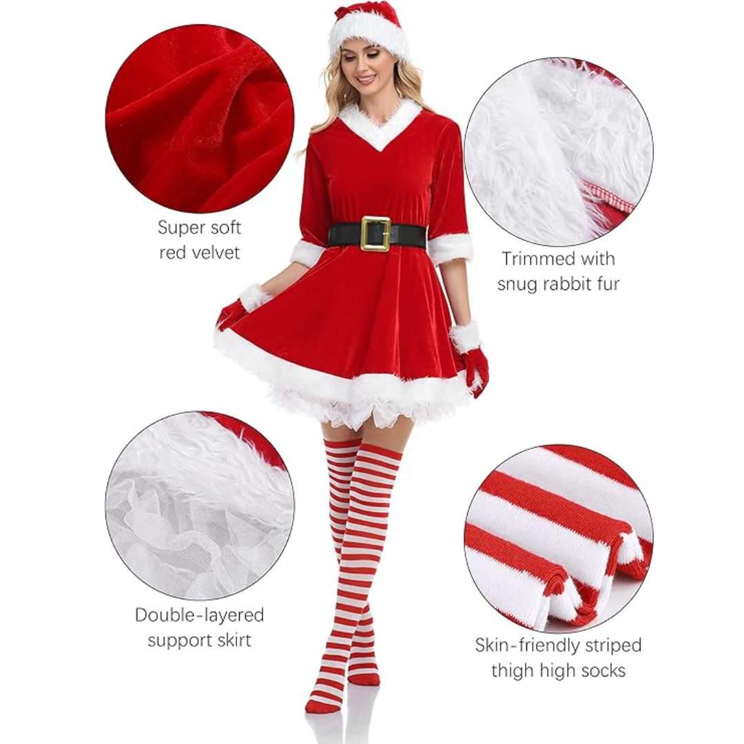 Christmas Costume Velvet Dress 5 Pack Set