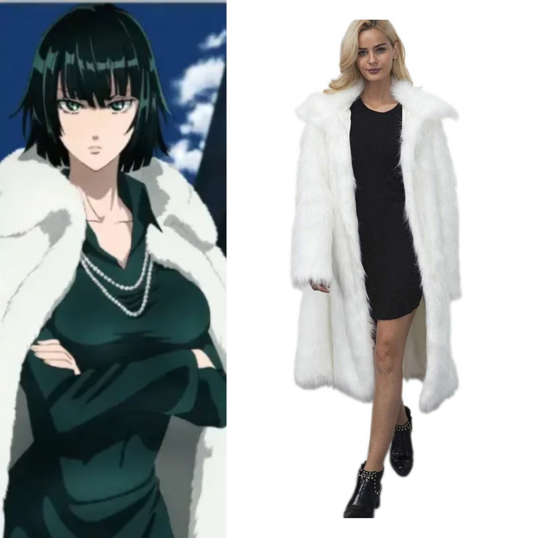 One Punch Man Fubuki Cosplay Long Lapel Faux Fur Jacket Quda Halloween