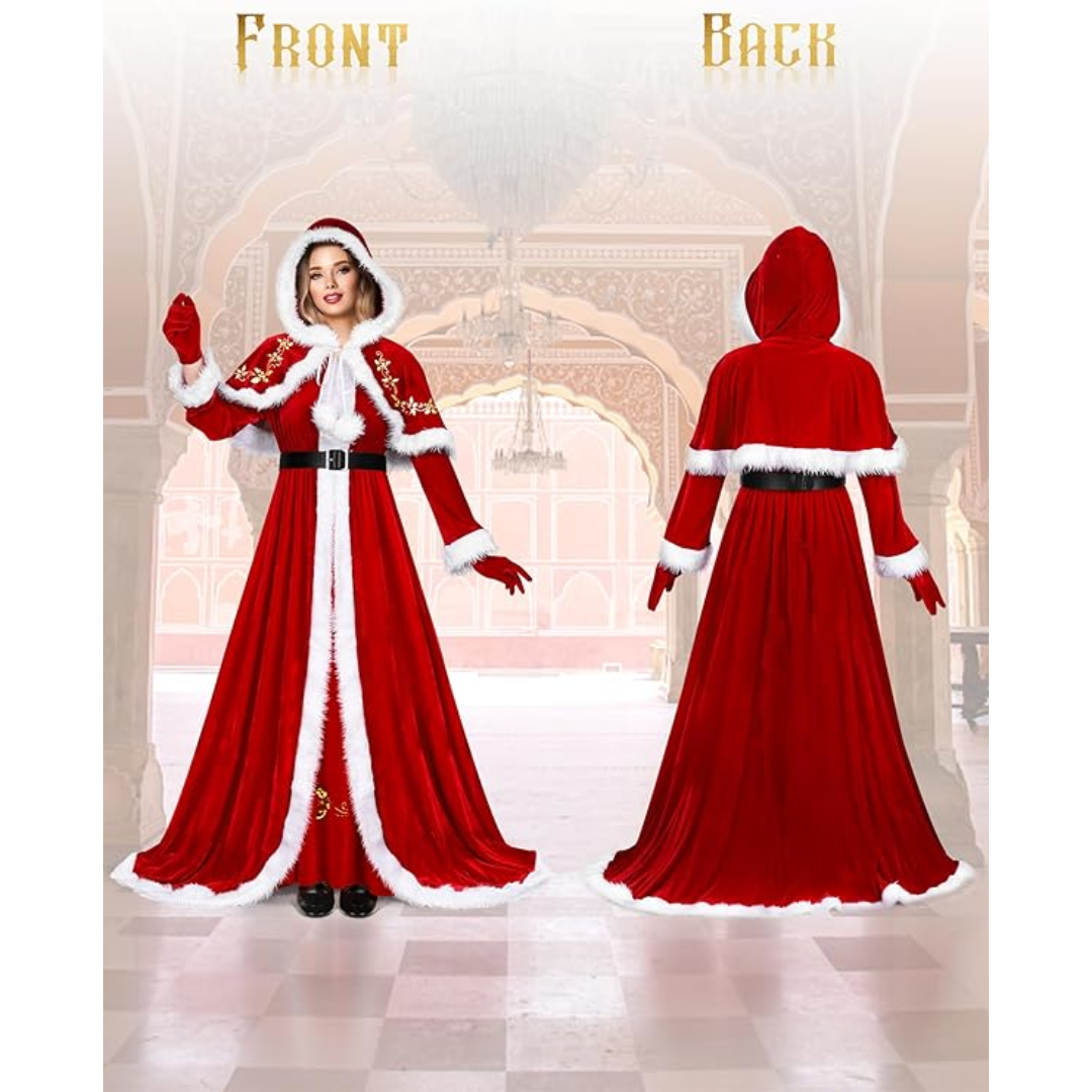 Mrs. Claus Costume Set Velvet 4 Pieces Christmas Costume