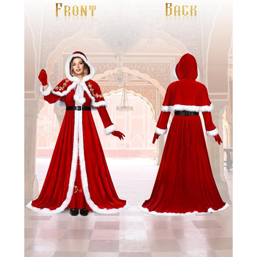 Mrs. Claus Costume Set Velvet 4 Pieces Christmas Costume - Quda Halloween Mrs. Claus Costume Set Velvet 4 Pieces Christmas Costume - Quda Halloween