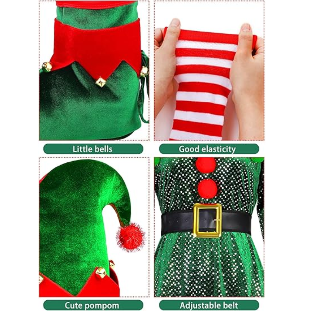 5 Pieces Christmas Women Elf Cosplay Costume Set