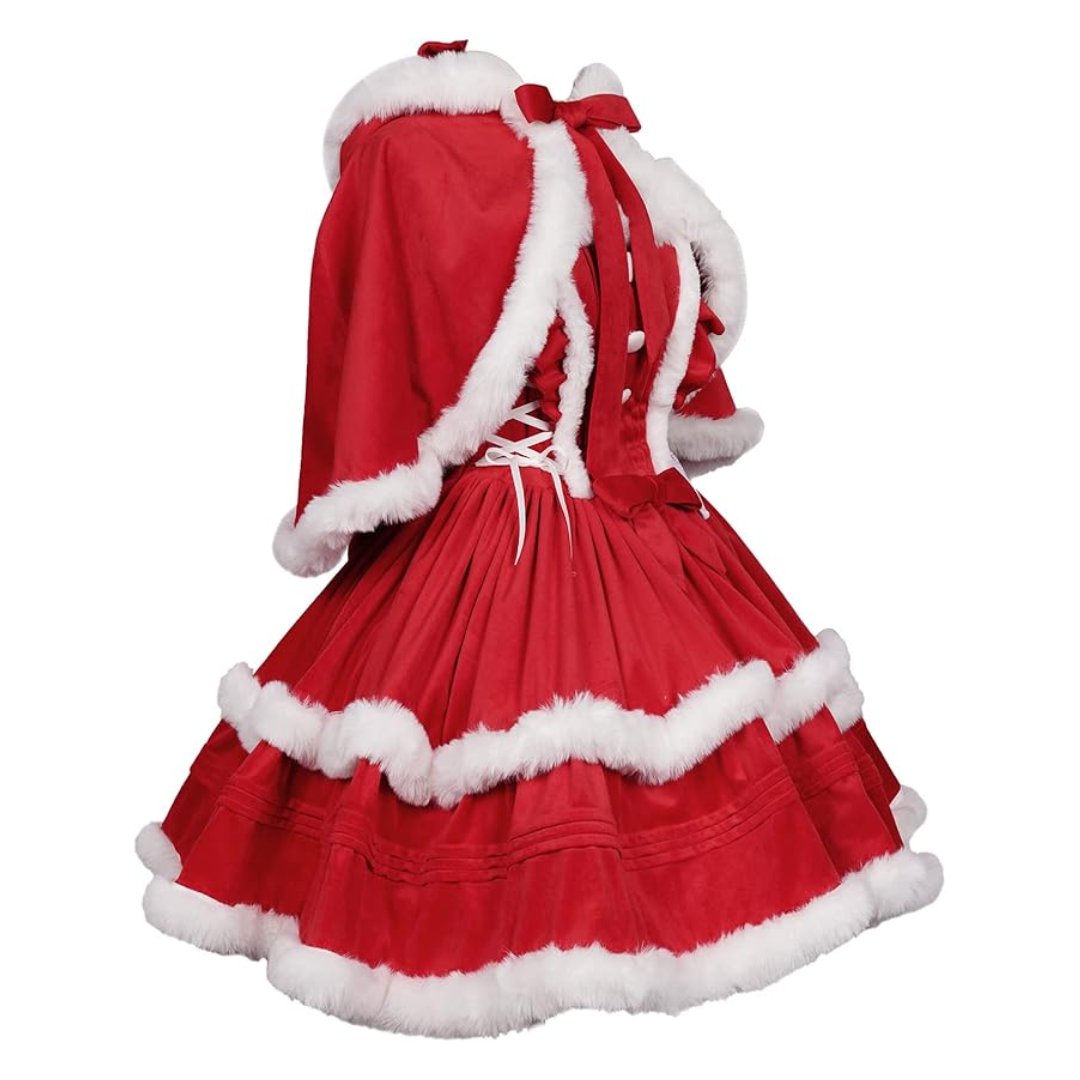 Christmas Costume Dress Suit with Cloak Red