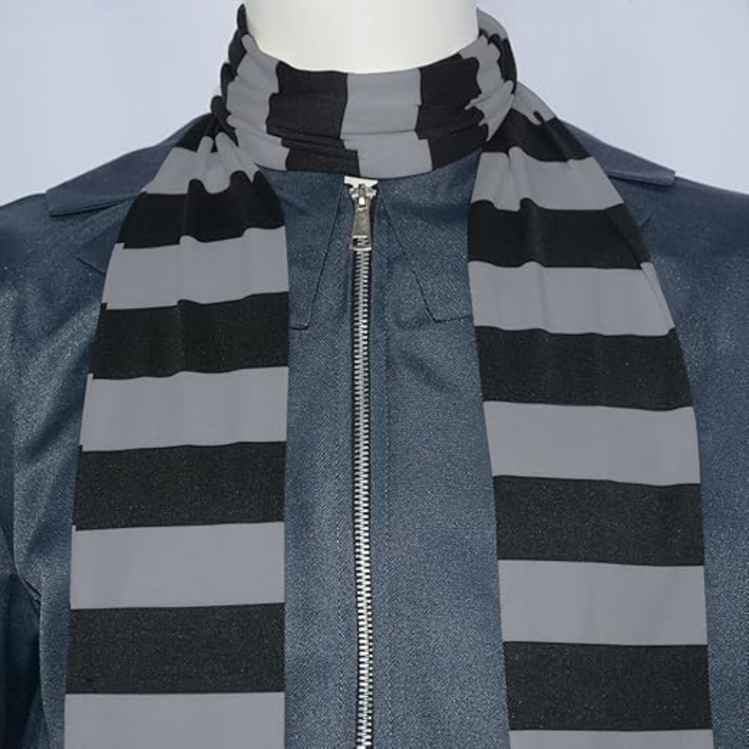 Despicable Me Gru Costume with Fake Nose Black Gray Striped Scarf