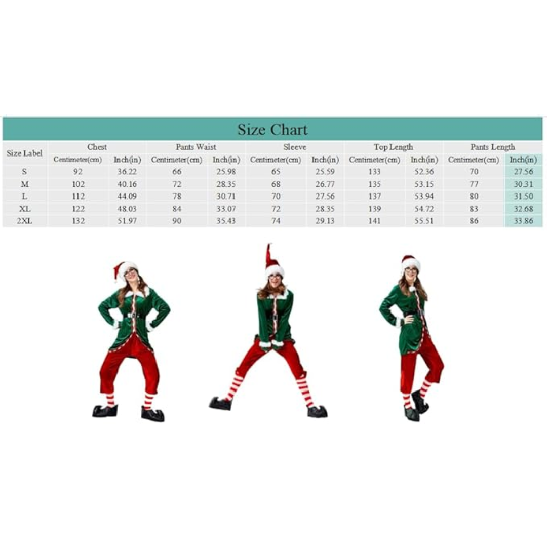 Christmas Elf Costume Deluxe Santa's Helper Costume 6 Pcs Christmas Cosplay