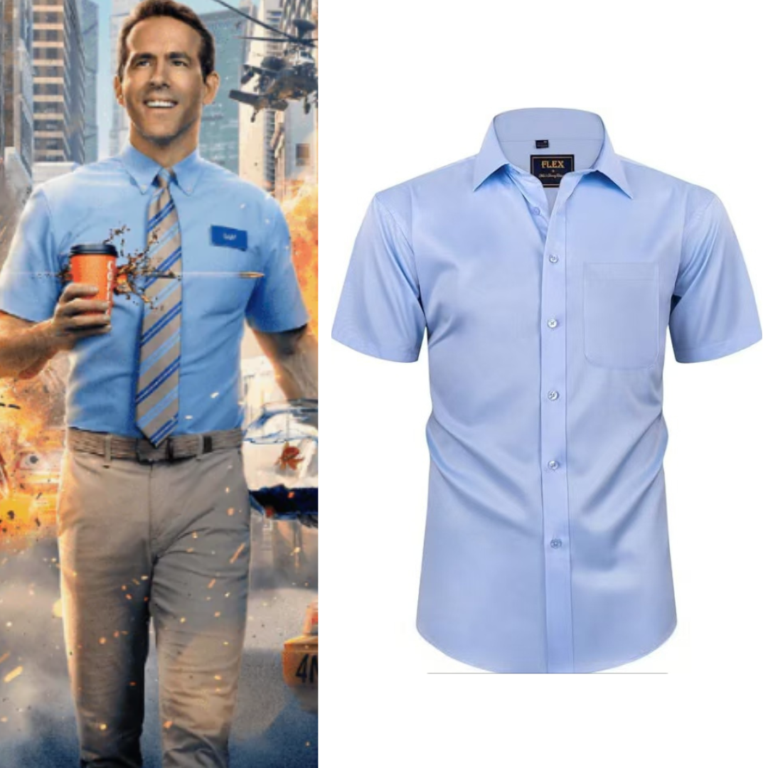 Free Guy Costume Casual Short Sleeve Button Up Dress Shirt