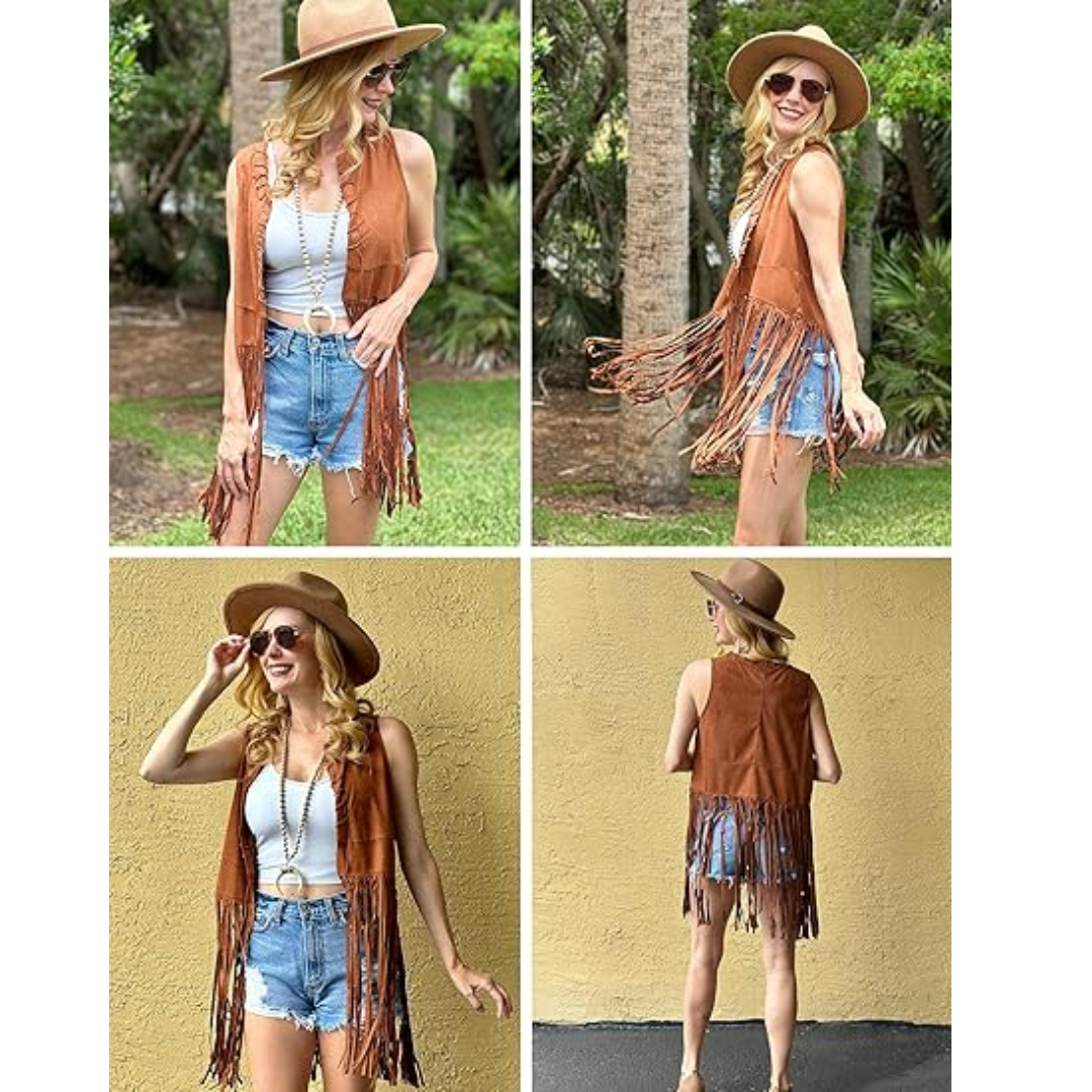 Jenny Forrest Gump Costume Faux Suede Sleeveless Tassels Cardigan