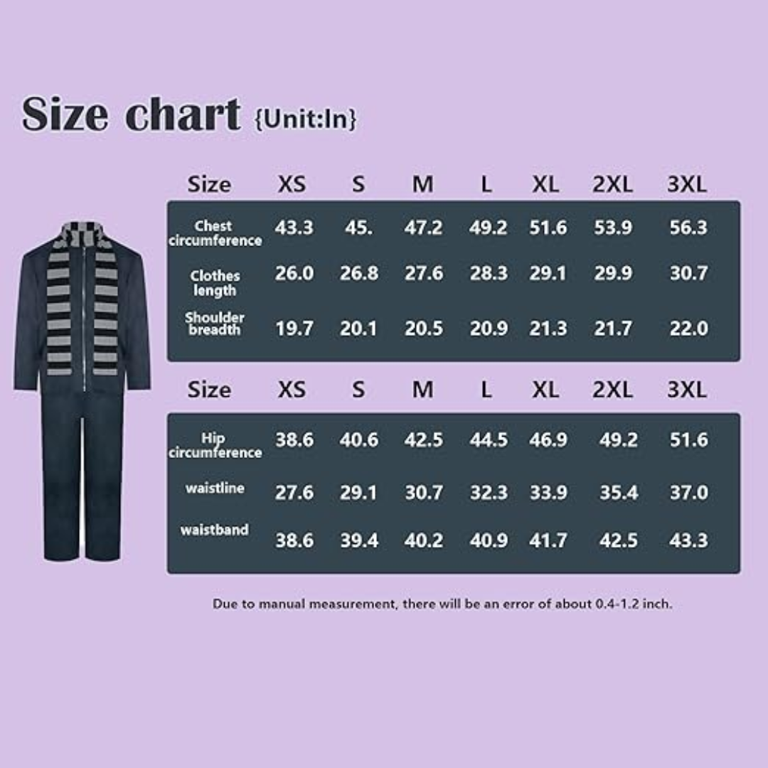 Despicable Me Gru Costume with Fake Nose Black Gray Striped Scarf