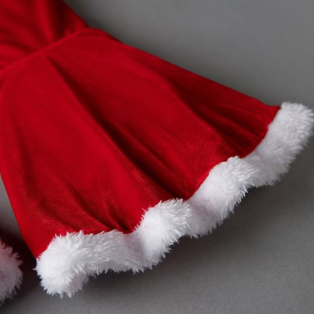 Christmas Outfit Santa Cosplay Costume Kid Long Sleeve Velvet Plush Flared Pant Hat Xmas Set