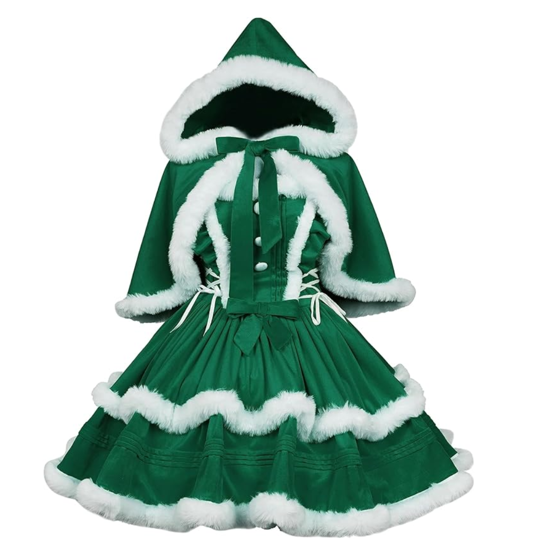 Christmas Costume Dress Suit with Cloak Green