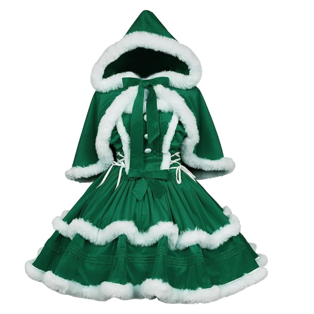 Christmas Costume Dress Suit with Cloak Green - Quda Halloween Christmas Costume Dress Suit with Cloak Green - Quda Halloween