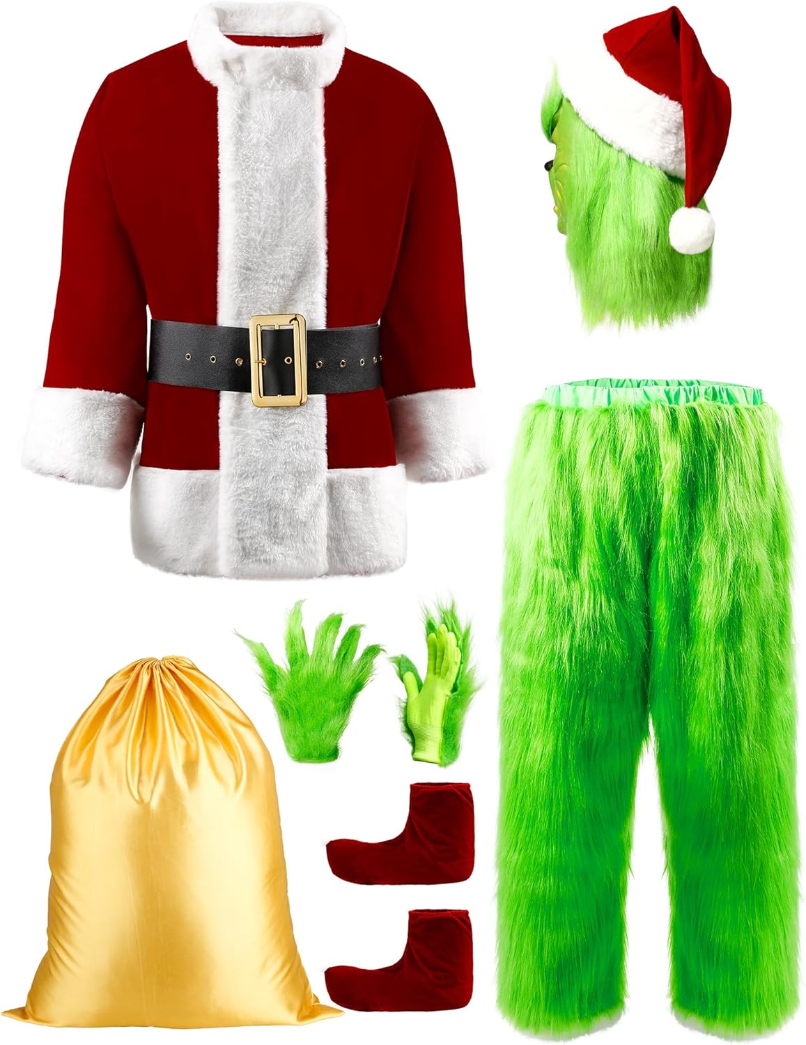 How the Grinch Stole Christmas The Grinch Costume 8PCS Christmas Santa Claus Halloween Costume With Mask