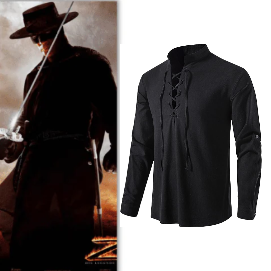 Zorro Costume Black Medieval Renaissance Viking Pirate Shirt