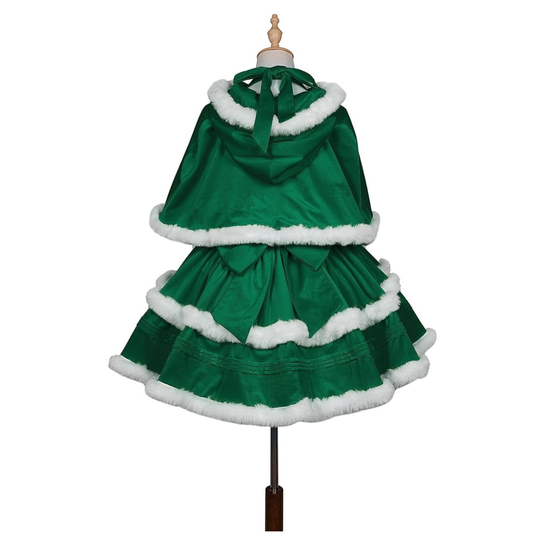 Christmas Costume Dress Suit with Cloak Green