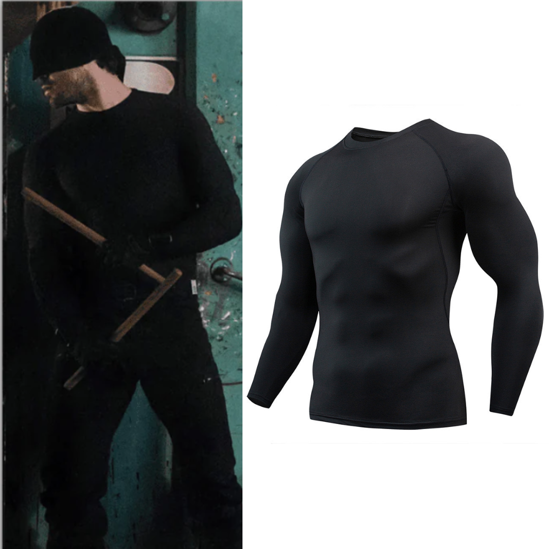 Daredevil Black Suit Costume Black Long Sleeve Compression Shirts