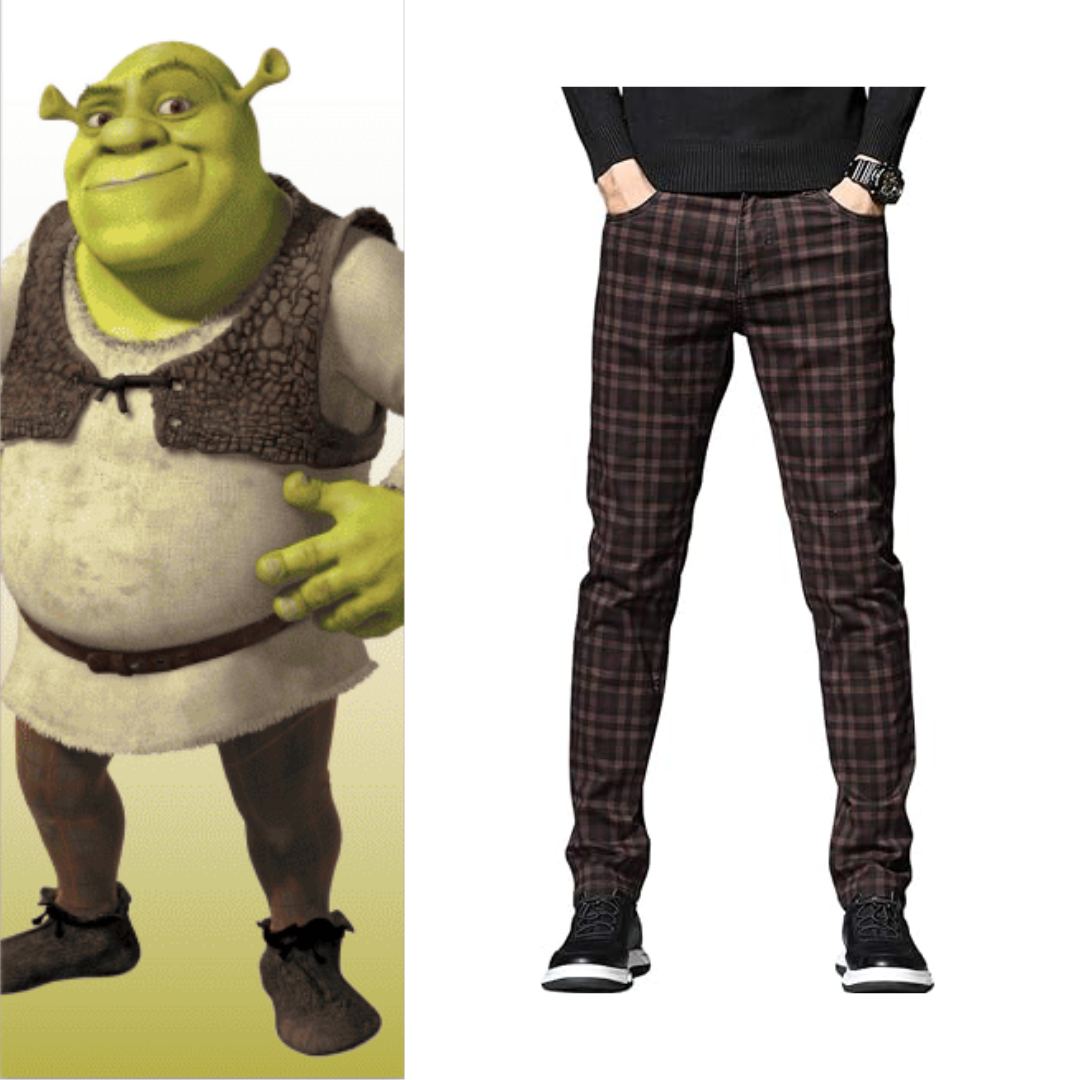 Shrek Costume Wine Red Straight Fit Plaid Chino Pants