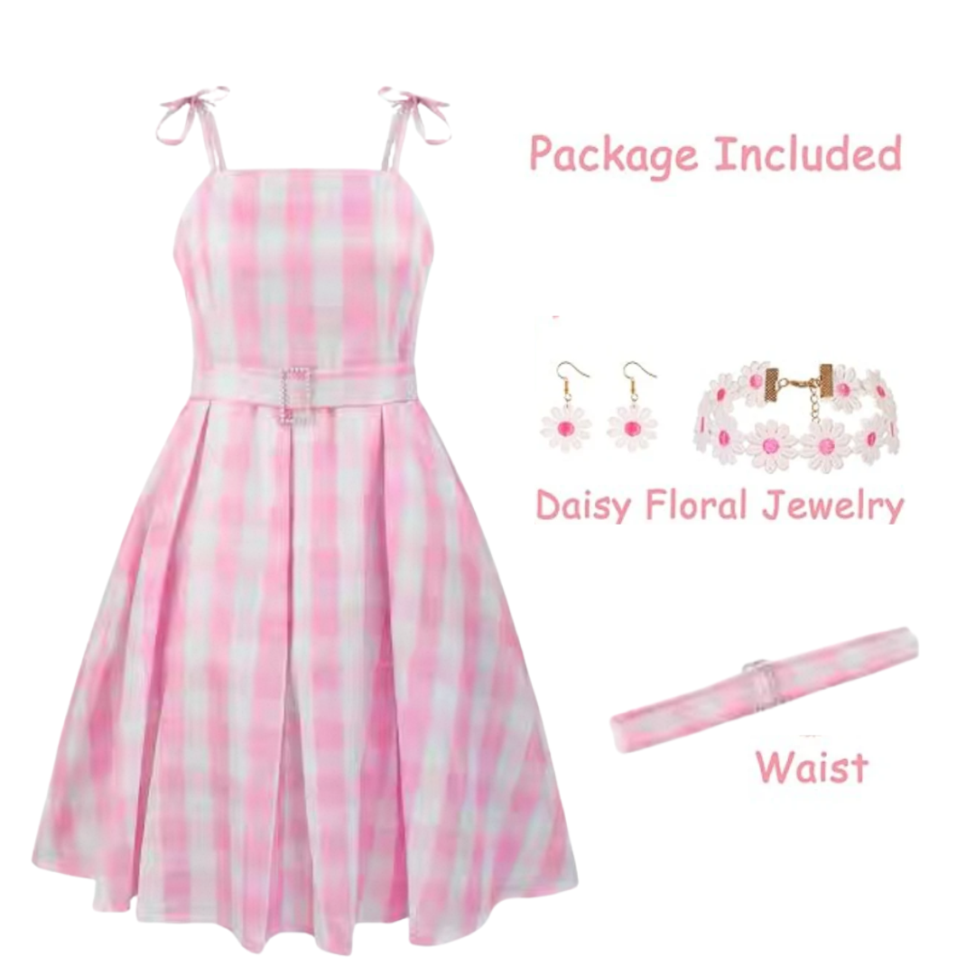 Barbie Halloween Costume Pink Plaid Dress with Accessories