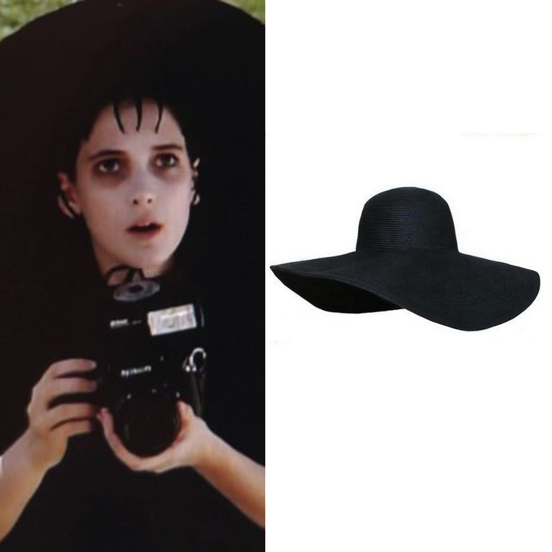 Beetlejuice Lydia Costume Black Wide Straw Cap - Quda Halloween Beetlejuice Lydia Costume Black Wide Straw Cap - Quda Halloween