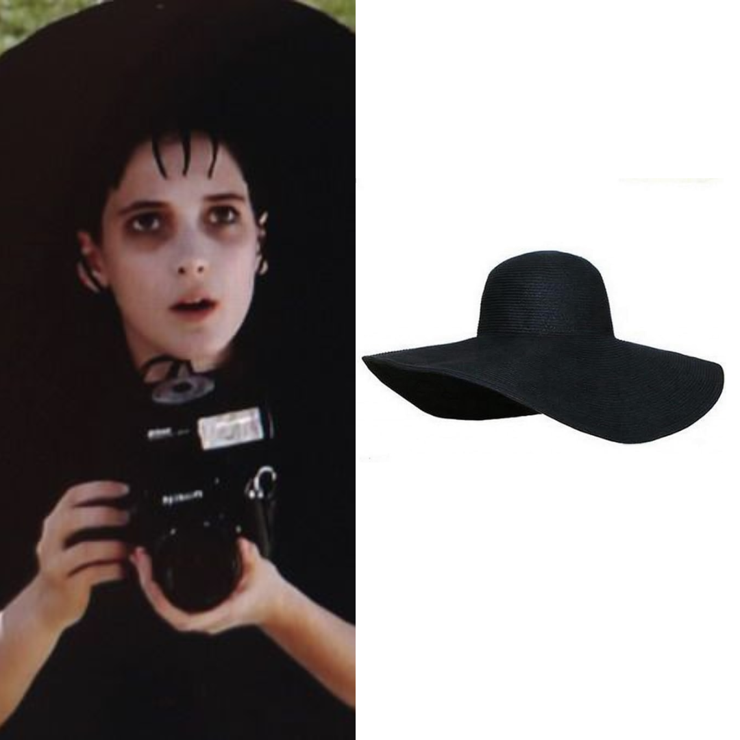 Beetlejuice Lydia Costume Black Wide Straw Cap