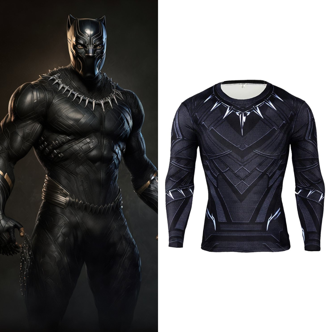 Black Panther Costume 3D Super Hero Close-Fitting Shirt - Quda Halloween Black Panther Costume 3D Super Hero Close-Fitting Shirt - Quda Halloween