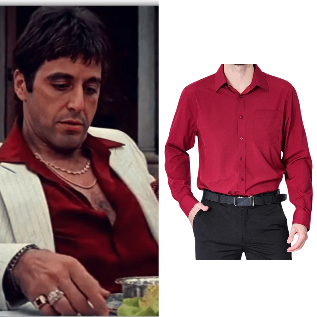 Tony Montana Scarface Costume Red Dress Shirt Quda Halloween