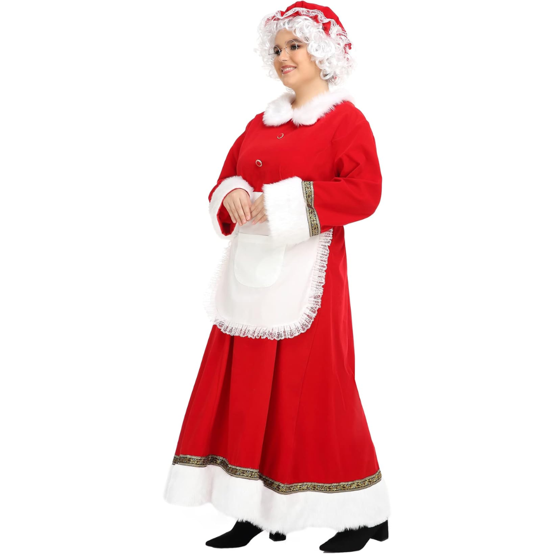 Mrs. Claus Costume Santa Dress with Apron Quda Halloween