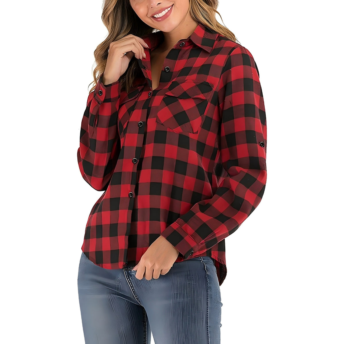 Women’s Red & Black Country Plaid Button-Up Shirt