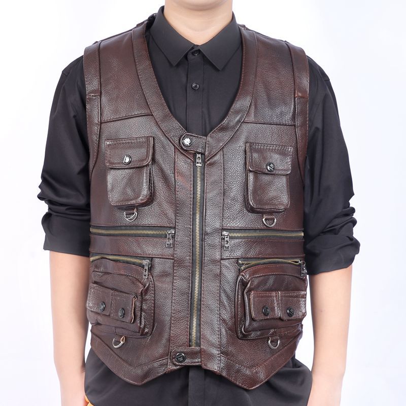 Men's Brown Cowhide Utility Vest