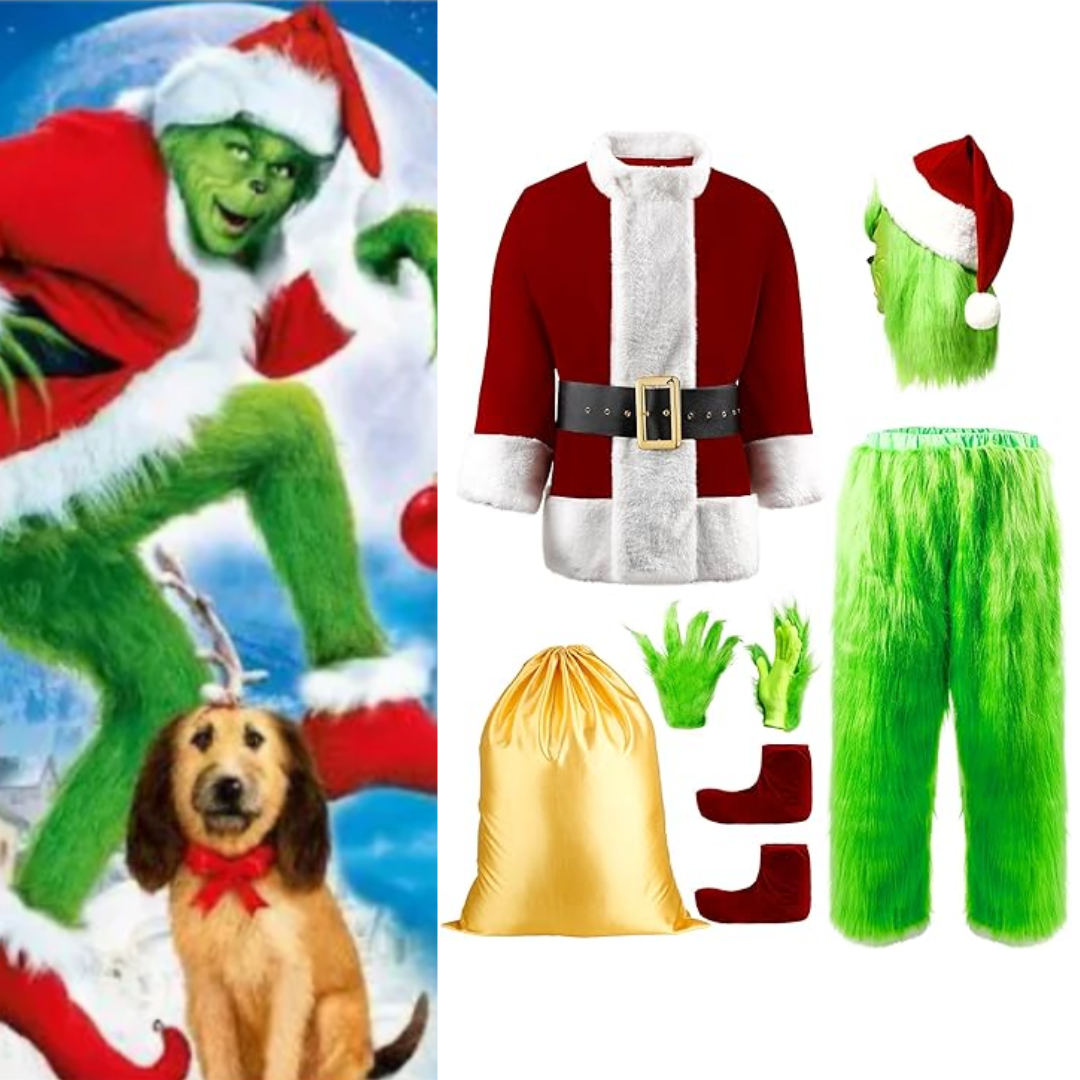 How the Grinch Stole Christmas The Grinch Costume 8PCS Christmas Santa Claus Halloween Costume With Mask