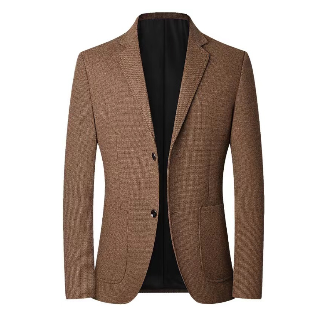Mr. Bean Costume Tweed Blazer – Coffee Brown Herringbone, Classic British Sitcom Style