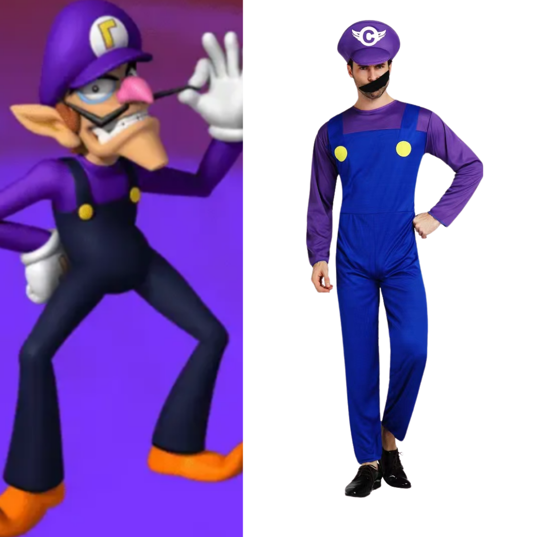 Mario Waluigi Costume Purple Retro 80s Video Game Fancy Suit