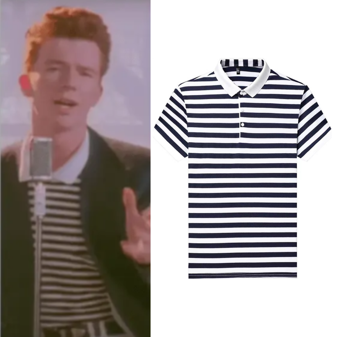 Rick Astley Costume Short Sleeve Stripe Polo Shirt