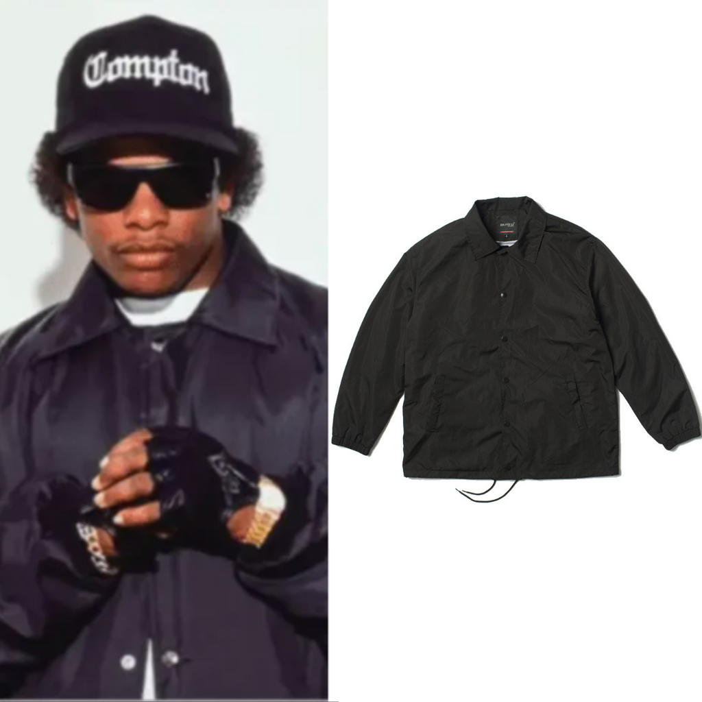 Eazy-E Outfit Black Nylon Coach's Jacket - Quda Halloween Eazy-E Outfit Black Nylon Coach's Jacket - Quda Halloween