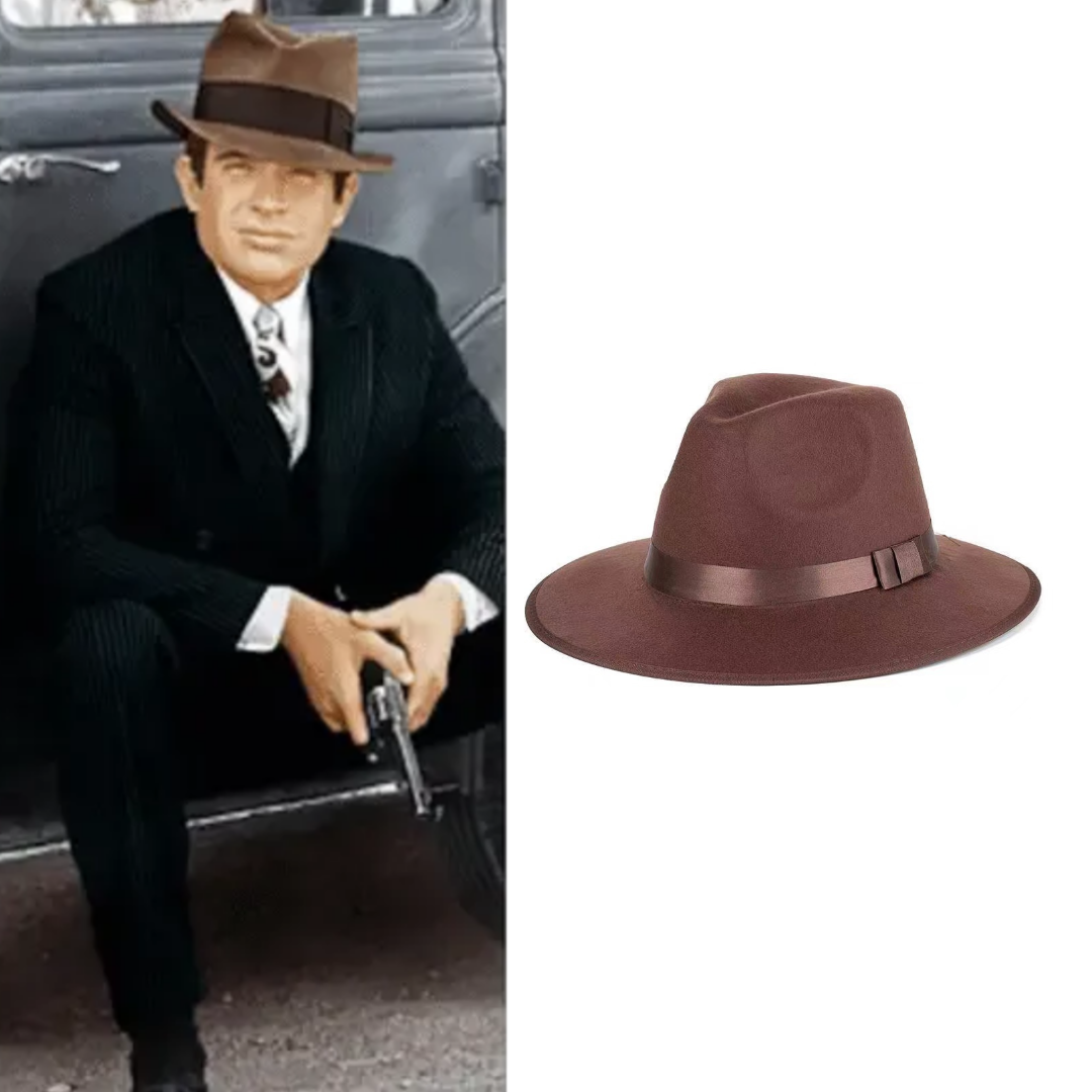 Clyde Barrow Costume Brown Adventurer Fedora Hat