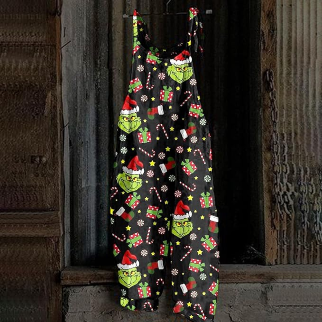 Christmas Costume Grinch Print Overalls