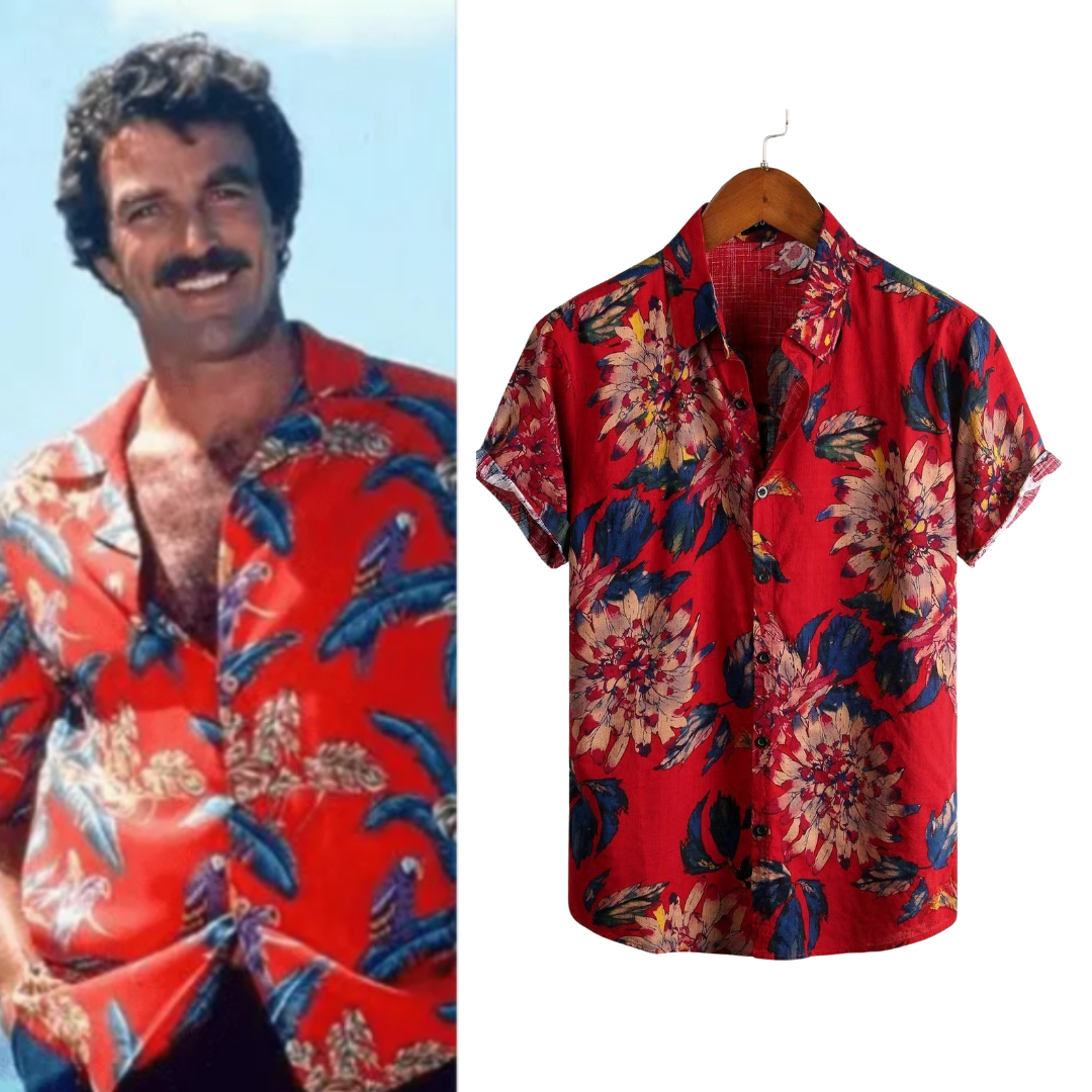 Magnum P.I. Costume Button Down Short Sleeve Hawaiian Shirt