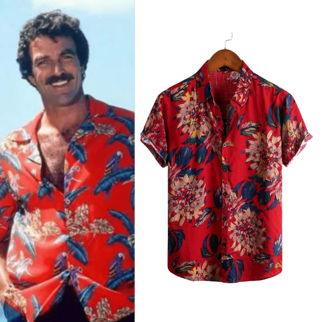 Magnum P.I. Costume Button Down Short Sleeve Hawaiian Shirt - Quda Halloween