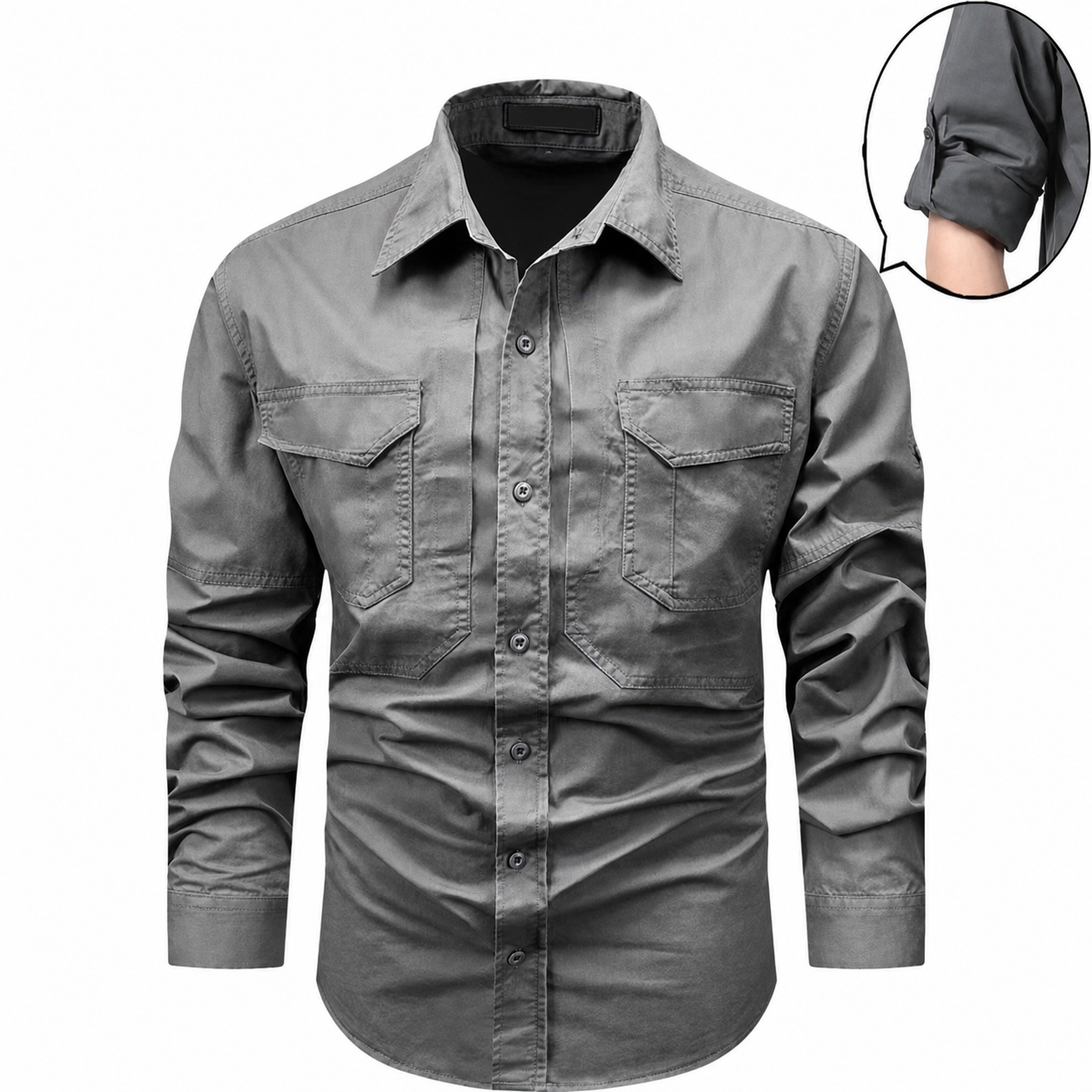 Men's Gray Cotton Utility Shirt